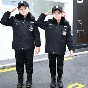 秋冬加厚小特警童装棉服男女童加绒制服五件套休闲款式