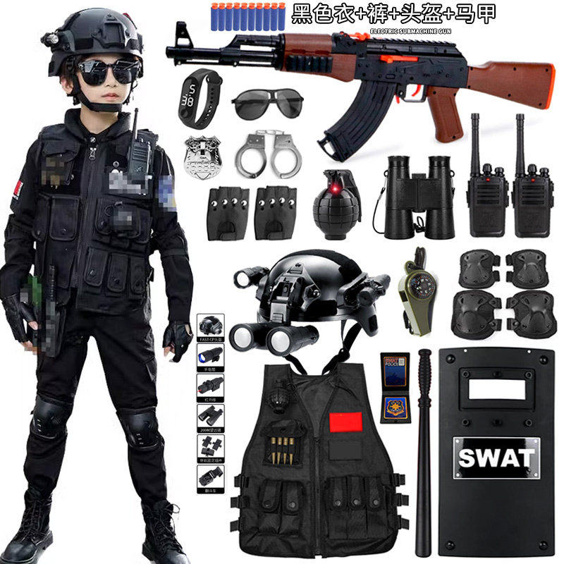 套装长袖ak47小男孩玩具枪警察头盔衣服战术装备特种兵特警cs儿童