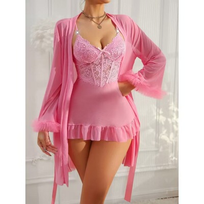 New Women's Sexy Camisole Nightgown and Robe Set吊带睡裙睡袍