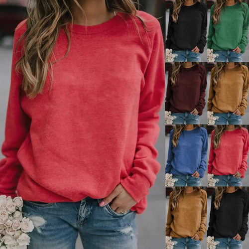 New long-sleeve crew neck T-shirt for women长袖圆领t恤上衣女