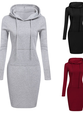 Women Autumn Winter Warm Sweatshirt Long-sleeved Dress