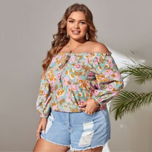 Off Shoulder 印花露肩衬衫 Size Women Printed for Plus Shirt