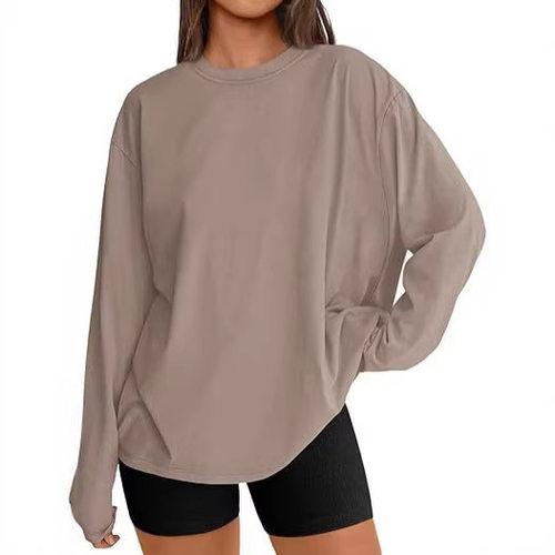 Women's long-sleeve loose round-neck T-shirt 女式宽松圆领t恤