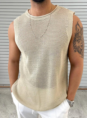 New Knit Men's Crew Neck Sleeveless Vest针织男式圆领无袖背心