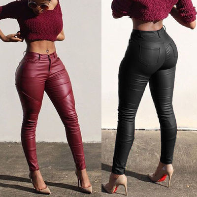 Ladies Sexy Slim Skinny High Waist Leggings Leather Pants