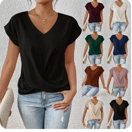 Wear 女 Neck Summer Women Shirt 纯色V领夏季 Solid Color