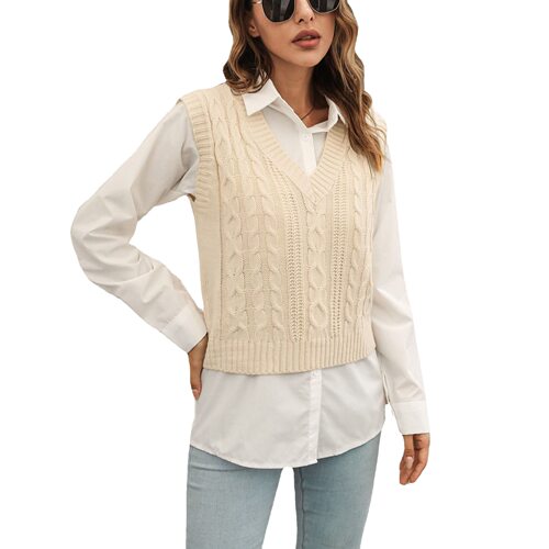 New versatile cable knit vest sweater for women