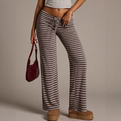 Women's Casual Simple Striped Wide-Leg Straight Pants 条纹裤