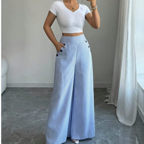 Striped wide-leg pants new women's casual long trousers 女裤