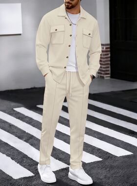 Men's Workwear Jacket with Collar and Long Pants Set工装套装