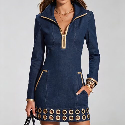 New Women's Versatile Denim Long-Sleeve Dress 牛仔长袖连衣裙