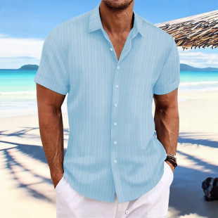 休闲男士 casual shirt men sleeve loose 衬衫 New 短袖 short