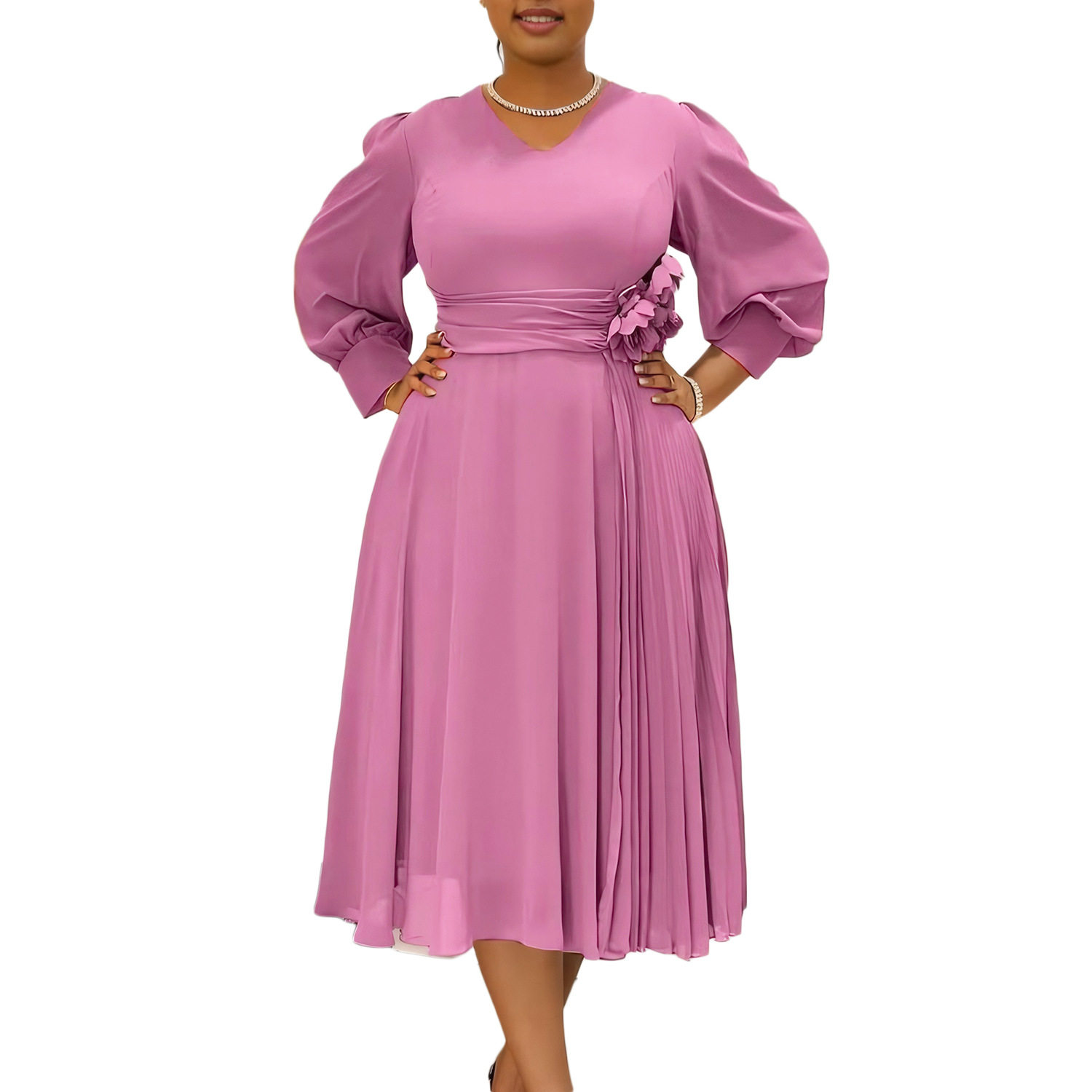 New Women's Fashion Elegant Solid Color Dress 新气质优雅女裙