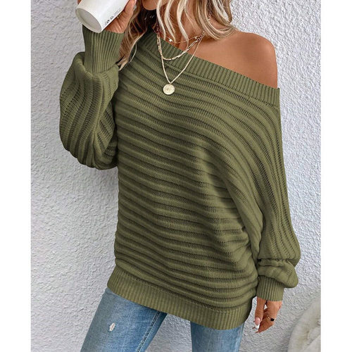 New Women's Sweater Off-Shoulder Pullover Knit Top套头针织衫
