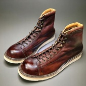 潮鞋 阿美咔叽美式 复古圆头高帮厚底工装 马丁机车牛皮短靴真皮男靴