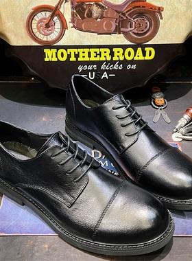 英伦商务正装三接头圆头层牛皮鞋黑色真皮牛津德比鞋休闲复古男鞋