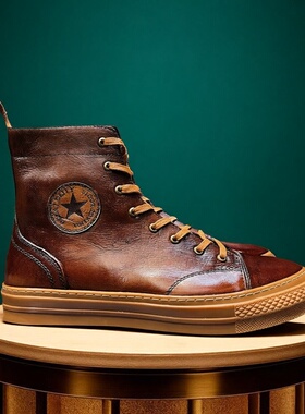 阿美咔叽鞋美式复古真皮高帮工装板鞋马丁男靴头层牛皮伞兵靴潮牌