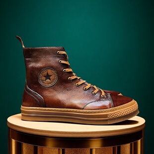 阿美咔叽鞋 复古真皮高帮工装 板鞋 马丁男靴头层牛皮伞兵靴潮牌 美式