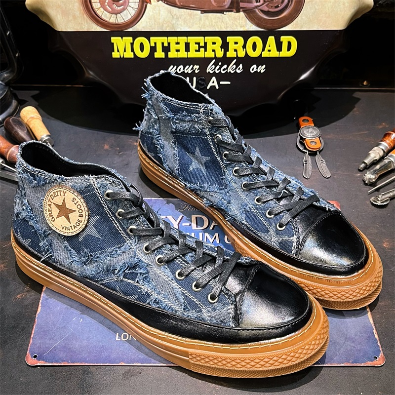 真皮复古帆布鞋板鞋休闲