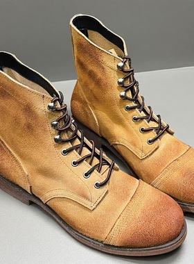 美式复古圆头翻毛牛皮工装马丁靴男真皮8113伞兵靴高帮机车鞋潮牌