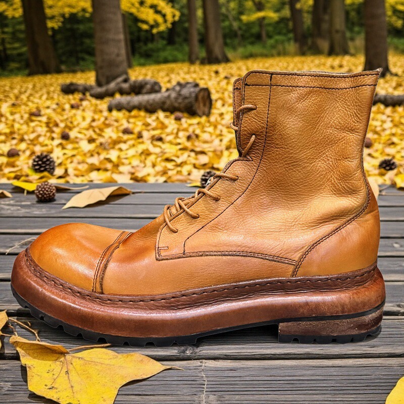 水洗厚底伞兵靴美式复古阿美咔叽