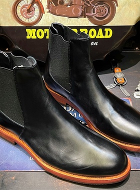 英伦风复古圆头黑色切尔西靴高帮牛皮工装鞋子男款马丁短靴真皮潮