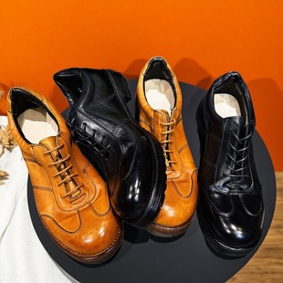 英伦风软底男鞋 水洗马皮复古德训鞋 马丁皮鞋 休闲棕色工装 真皮男款