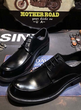 绅士英伦风商务正装圆头牛津软底皮鞋休闲黑色真皮德比鞋男百搭潮