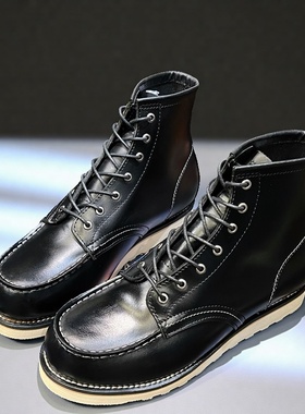 美式复古黑色875马丁伞兵短靴男女真皮高帮厚底牛皮工装靴机车鞋