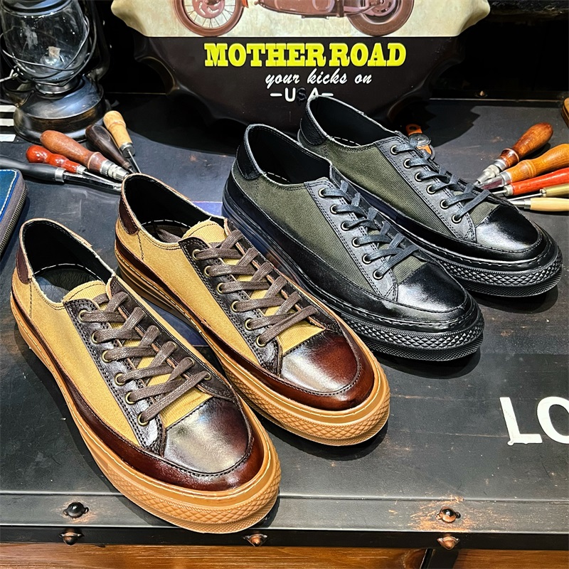 复古低帮男鞋帆布鞋休闲工装板鞋