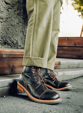 阿美咔叽复古真皮英伦风高帮工装机车鞋马丁伞兵靴大头层牛皮靴男