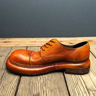 德比皮鞋 厚底增高商务休闲三接头工装 男款 英伦复古水洗马皮真皮鞋