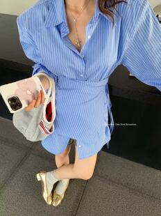 防晒衬衫 ALLIN 竖条纹两件套长袖 百搭经典 女 2024春夏新品