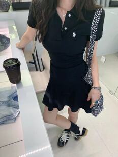 少女感清新百搭POLO设计收褶短裙短袖 夏季 连衣裙女 新品 ALLIN
