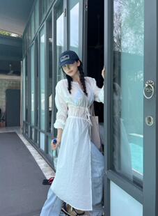 衬衫 ALLIN 小众度假风特色系带收腰设计长款 新品 裙女 夏季