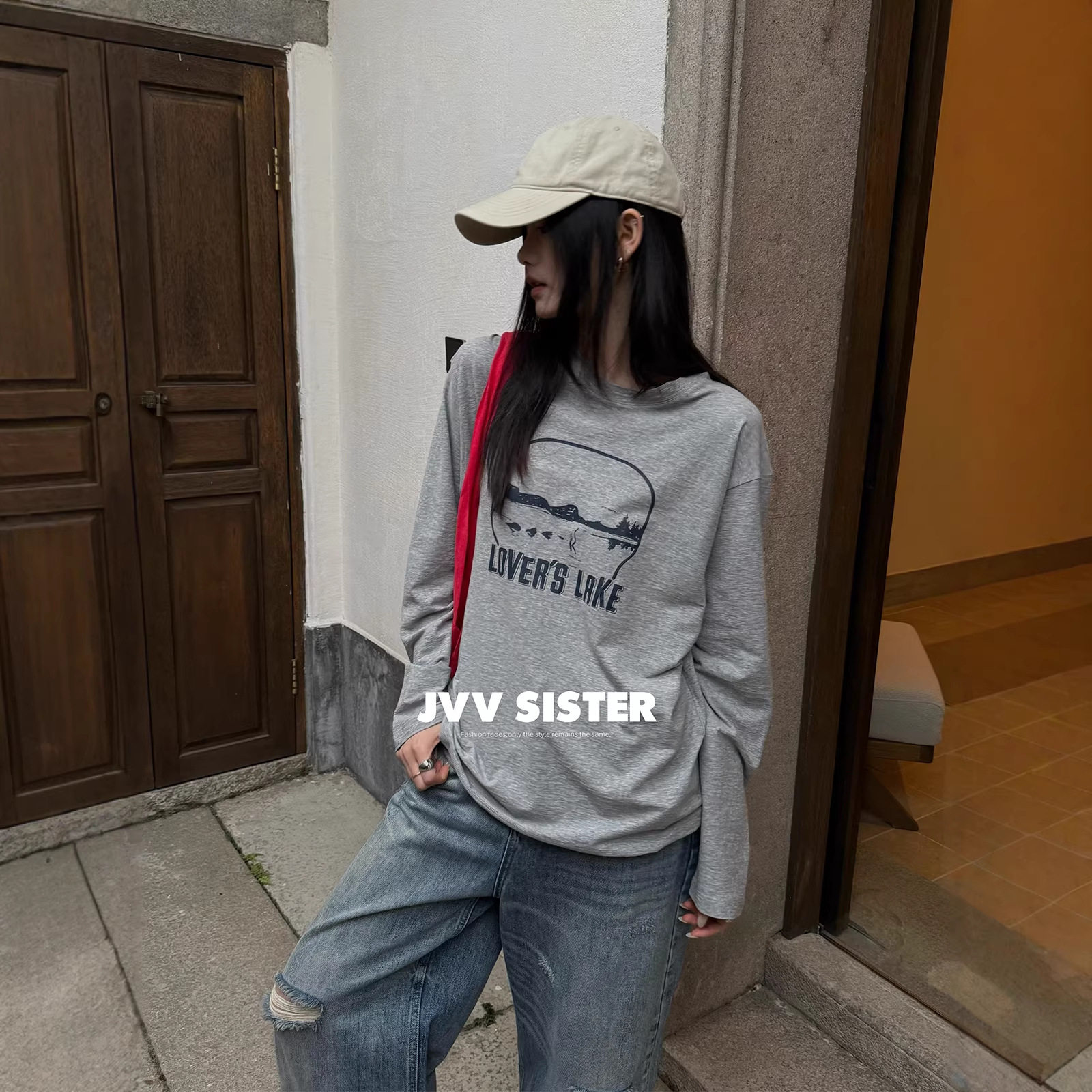 JVV十三行女装2026春季新款字母印花长袖上衣休闲宽松T恤女00877
