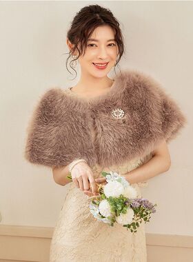 仿兔毛斗篷婚纱保暖披肩伴娘坎肩