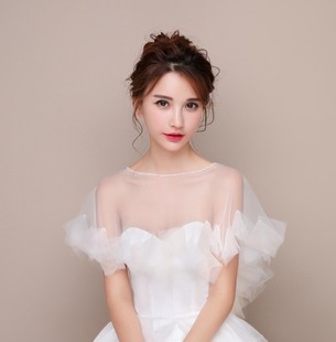 伴娘披肩新娘结婚纱礼服外搭网纱女斗篷外套防晒遮臂旗袍薄坎肩夏