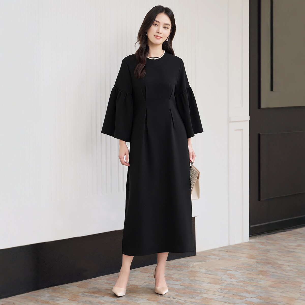 喇叭袖长款连衣裙新娘礼服伴娘裙