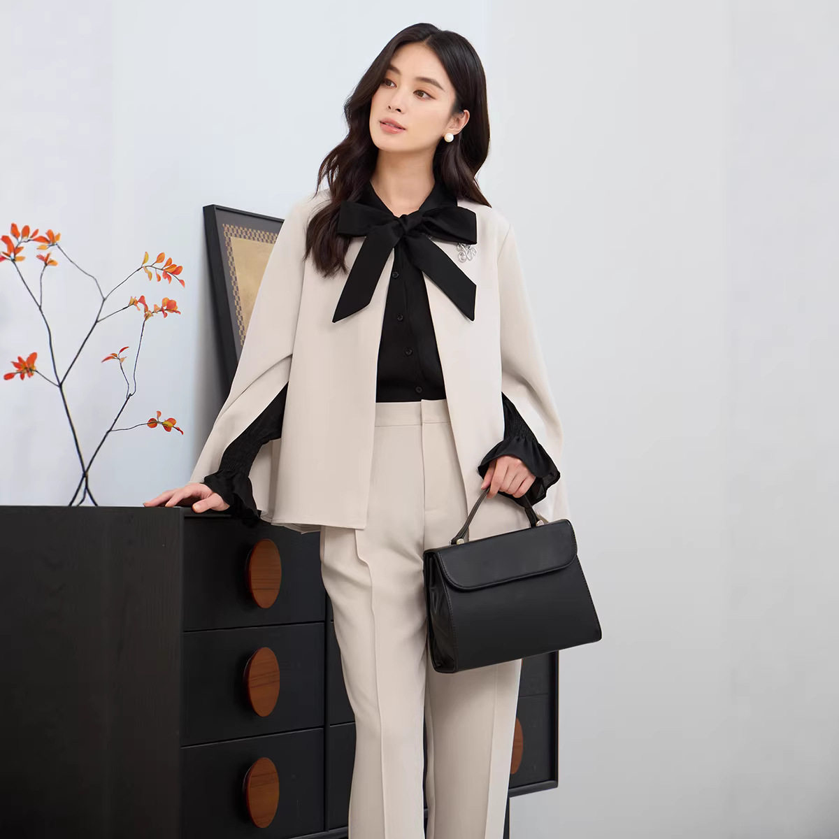 斗蓬式西装长裤两件套女礼服披肩