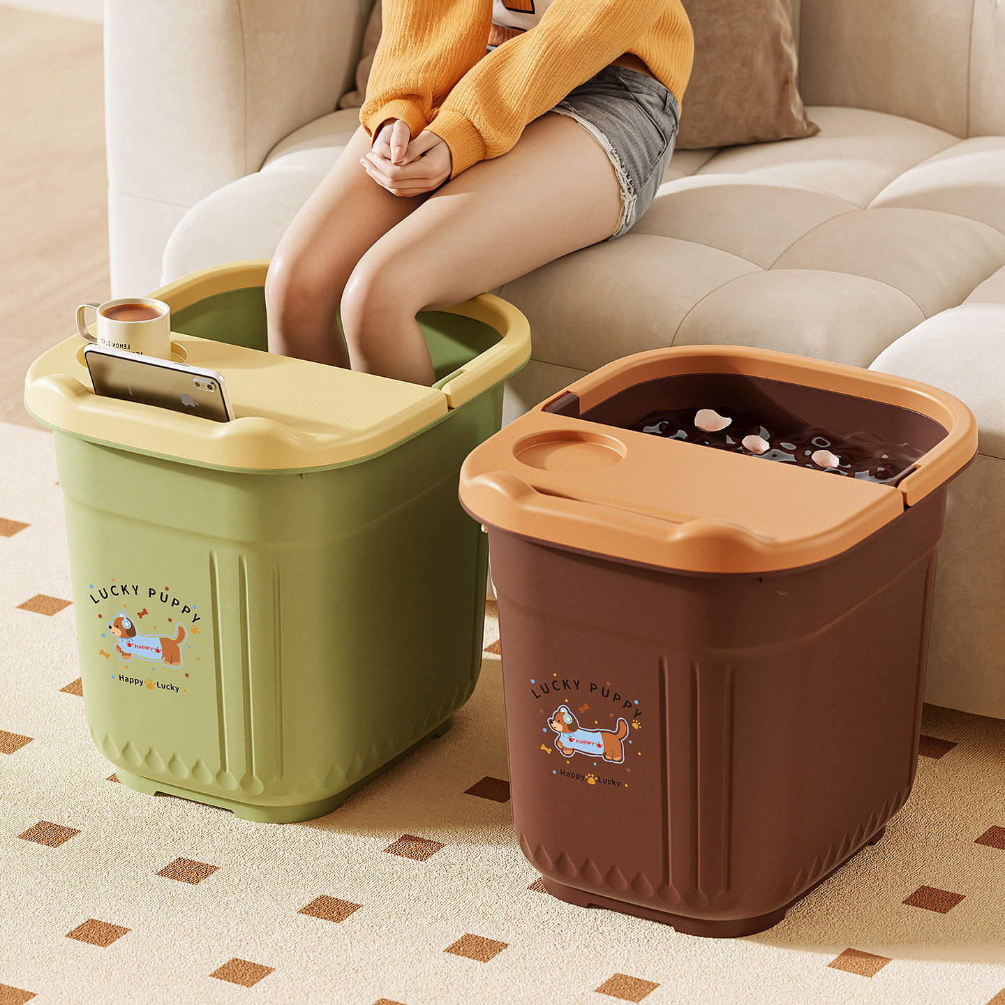 足浴桶家用带盖泡脚桶家用新款按摩养生洗脚盆过小腿保温足浴盆子