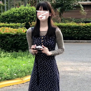 早秋装女款2024年新款高级感两件套收腰显瘦碎花长袖连衣裙子长裙