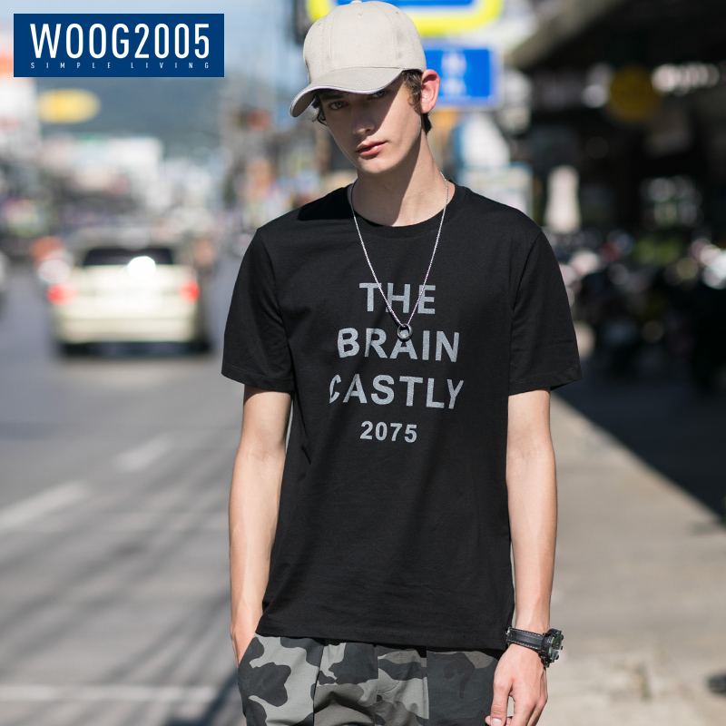 WOOG2005¿íËÉÔ²ÁìÄÐÊ¿¶ÌÐätÐô 2018Ïļ¾Ó¢ÎÄ×Öĸӡ»¨³±Á÷°ëÐäÌåÐô