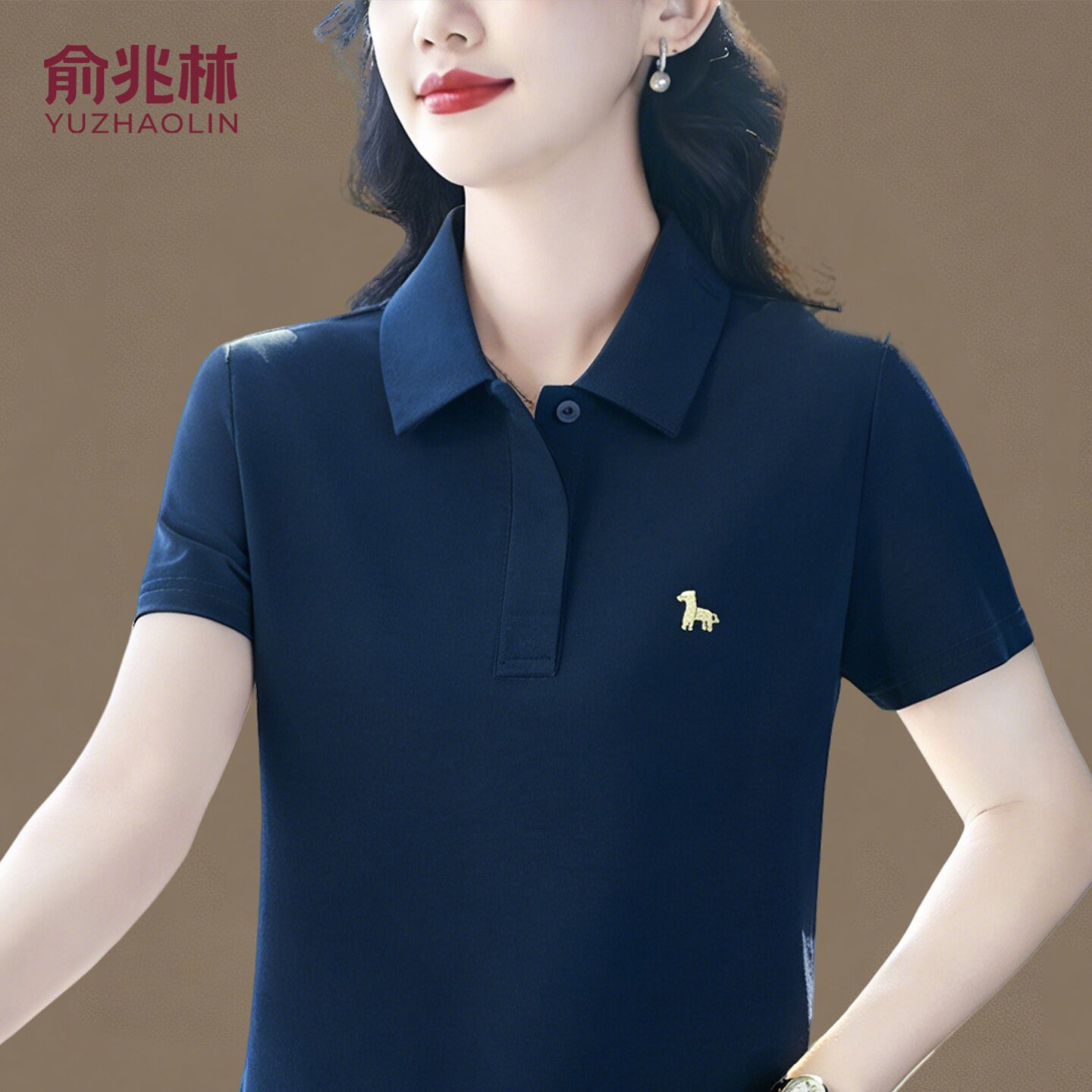 俞兆林妈妈夏装纯棉t恤短袖中年女装宽松上衣时尚新款翻领polo衫