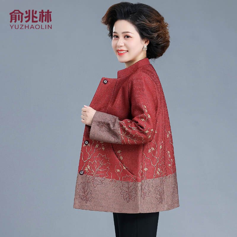俞兆林妈妈春装休闲外套时尚减龄国风唐装中老年人女贵夫人上衣服