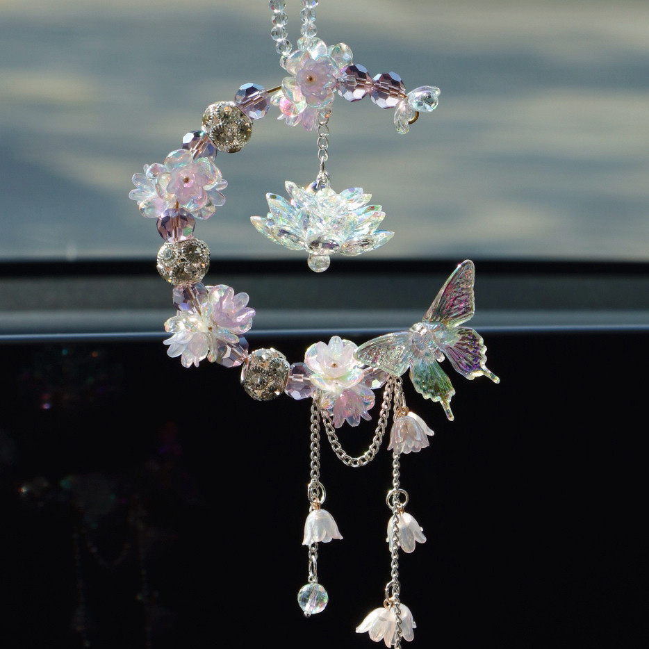 好运莲莲月亮莲花车载挂饰小仙女车用后视镜吊坠装饰女生汽车挂件