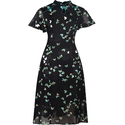 嘉瓦娜优雅气质碎花雪纺连衣裙