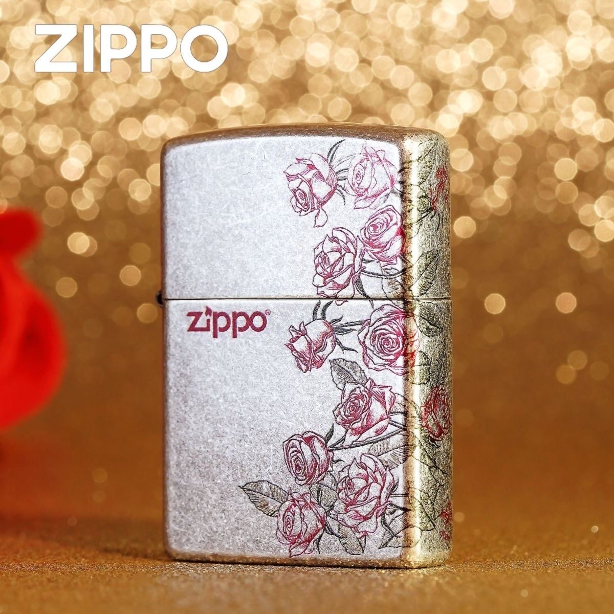 zippo古银玫瑰打火机正品2026年情人节送男朋友老公生日礼物」