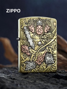 ZIPPO之宝正品打火机不动明王黄铜盔甲防风双面雕刻男士收藏送礼