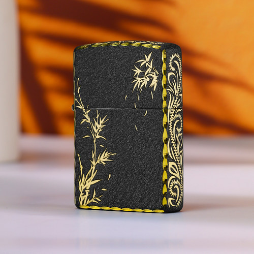 zippo打火机正品236黑裂咬边深雕折竹问心防风煤油火机送男士礼物